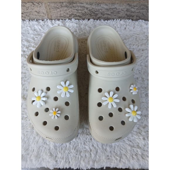 CROCS Shoes - Crocs Women's Cream Platform Clog Daisy Charms Sz 7